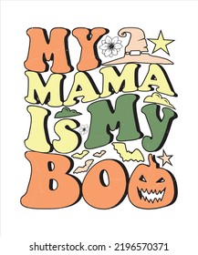 Groovy style Halloween typography t-shirt design, vintage typography t-shirt design, retro Halloween t-shirt design, groovy t-shirt design.