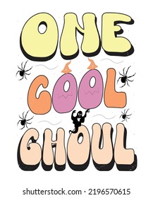 Groovy style Halloween typography t-shirt design, vintage typography t-shirt design, retro Halloween t-shirt design, groovy t-shirt design.