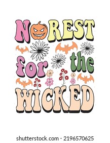 Groovy style Halloween typography t-shirt design, vintage typography t-shirt design, retro Halloween t-shirt design, groovy t-shirt design.