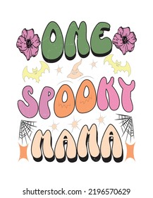 Groovy style Halloween typography t-shirt design, vintage typography t-shirt design, retro Halloween t-shirt design, groovy t-shirt design.