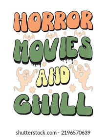 Groovy style Halloween typography t-shirt design, vintage typography t-shirt design, retro Halloween t-shirt design, groovy t-shirt design.
