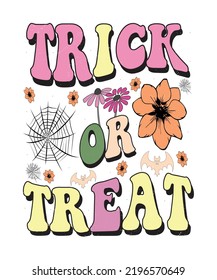 Groovy style Halloween typography t-shirt design, vintage typography t-shirt design, retro Halloween t-shirt design, groovy t-shirt design.