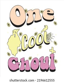 Groovy style Halloween typography t-shirt design, vintage typography t-shirt design, retro Halloween t-shirt design, groovy t-shirt design.