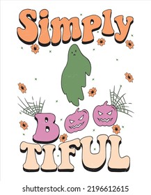 Groovy style Halloween typography t-shirt design, vintage typography t-shirt design, retro Halloween t-shirt design, groovy t-shirt design.