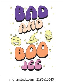 Groovy style Halloween typography t-shirt design, vintage typography t-shirt design, retro Halloween t-shirt design, groovy t-shirt design.