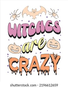 Groovy style Halloween typography t-shirt design, vintage typography t-shirt design, retro Halloween t-shirt design, groovy t-shirt design.