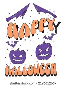 Groovy style Halloween typography t-shirt design, vintage typography t-shirt design, retro Halloween t-shirt design, groovy t-shirt design.