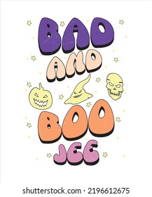 Groovy style Halloween typography t-shirt design, vintage typography t-shirt design, retro Halloween t-shirt design, groovy t-shirt design.