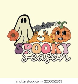 Groovy style Halloween typography t-shirt design, vintage typography t-shirt design, retro Halloween t-shirt design, groovy t-shirt design.