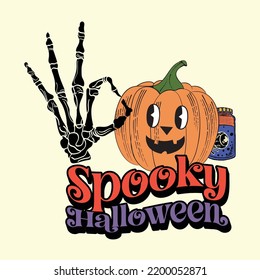 Groovy style Halloween typography t-shirt design, vintage typography t-shirt design, retro Halloween t-shirt design, groovy t-shirt design.