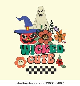 Groovy style Halloween typography t-shirt design, vintage typography t-shirt design, retro Halloween t-shirt design, groovy t-shirt design.