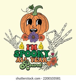 Groovy style Halloween typography t-shirt design, vintage typography t-shirt design, retro Halloween t-shirt design, groovy t-shirt design.