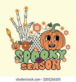 Groovy style Halloween typography t-shirt design, vintage typography t-shirt design, retro Halloween t-shirt design, groovy t-shirt design.