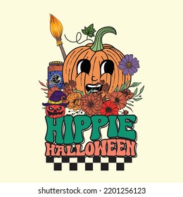 Groovy style Halloween typography t-shirt design, vintage typography t-shirt design, retro Halloween t-shirt design, groovy t-shirt design.