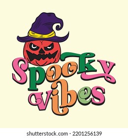 Groovy style Halloween typography t-shirt design, vintage typography t-shirt design, retro Halloween t-shirt design, groovy t-shirt design.