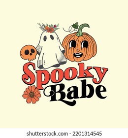 Groovy style Halloween typography t-shirt design, vintage typography t-shirt design, retro Halloween t-shirt design, groovy t-shirt design.