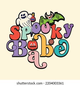 Groovy style Halloween typography t-shirt design, vintage typography t-shirt design, retro Halloween t-shirt design, groovy t-shirt design.