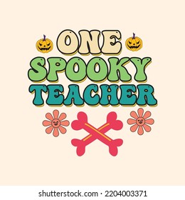 Groovy style Halloween typography t-shirt design, vintage typography t-shirt design, retro Halloween t-shirt design, groovy t-shirt design.
