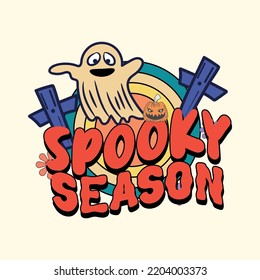 Groovy style Halloween typography t-shirt design, vintage typography t-shirt design, retro Halloween t-shirt design, groovy t-shirt design.