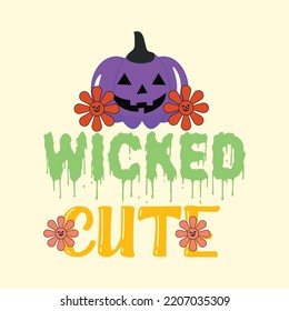 Groovy style Halloween typography t-shirt design, vintage typography t-shirt design, retro Halloween t-shirt design, groovy t-shirt design.