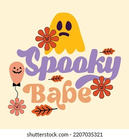 Groovy style Halloween typography t-shirt design, vintage typography t-shirt design, retro Halloween t-shirt design, groovy t-shirt design.