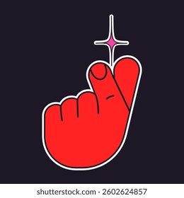 Groovy style hand sticker. Cartoon doodle design element. Isolated vector illustration.	