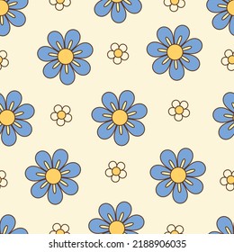 Groovy style simple flowers seamless pattern.