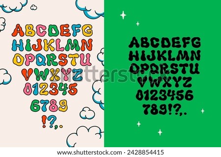 Groovy style vector font. Vintage 70s liquid hippy alphabet