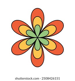 Flor de verano Groovy con rayas del arco iris y Ilustración vectorial de simetría