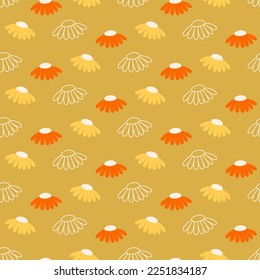 Groovy Summer Flowers Seamless Pattern 70s, 60s Retro style. Vintage Hippie daisy background. Floral Boho trendy fabric, textile design, vector illustration