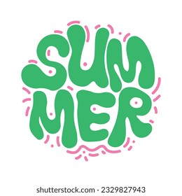 Groovy Sommer handgezeichnet Vektorgrafik auf Weiß. Cool groovy dekorative farbige Schrift 