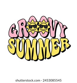 groovy summer lettering, retro slogan, groovy script phrase for t-shirts, banners, posters, cards, vector illustration