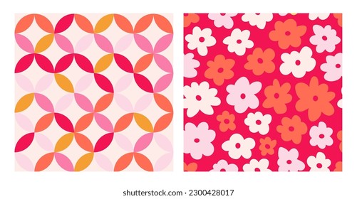 Groovy summer retro pattern set floral, retro. 