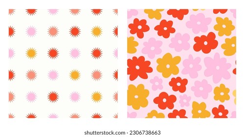 Groovy summer retro pattern set floral, retro. 