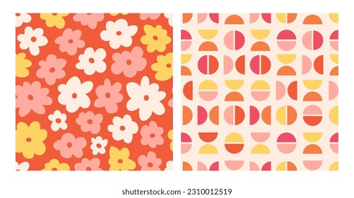 Groovy summer retro pattern set floral, retro. 