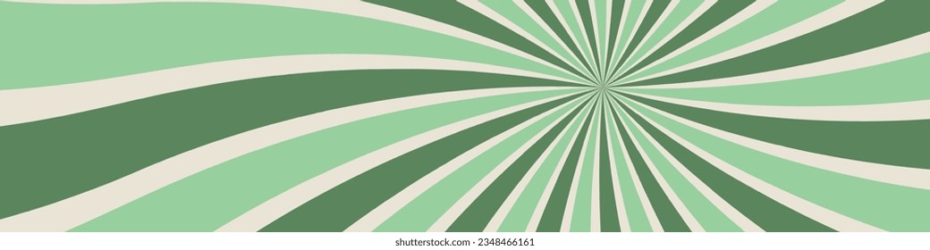 Groovy sun background, 70s retro vibes. Carnival circle graphics with vintage swirls, rays, and rainbow abstracts on green backdrop. Flat vector illustration isolated