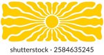 Groovy sun background. Wavy yellow rays. Sunburst, sunrise or sunset poster. Summer happy theme wallpaper. Modern preppy psychedelic print. Positive vibes design. Vector flat illustration.