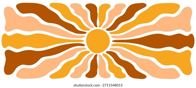 Fondo de rayos solares. Afiche Horizontal de rayos de sol, rayos de sol o luz solar. Fondo de pantalla temático de verano. Concepto de vibraciones positivas. Impresión divertida moderna. Diseño boho hippy. Ilustración plana de Vector.