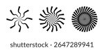 Groovy sun symbols. Round swirl icons. Fan, propeller, cooler, spinner or pinwheel toy signs. Wheel or gear disk symbols isolated on white background. Vector graphic illustration.