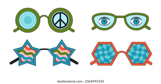 Groovy sunglasses. Collection of hippie sunglasses in trendy groovy style - Shutterstock ID 2364991543