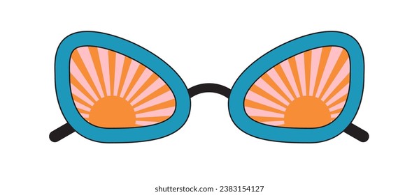 Groovy sunglasses. Collection of hippie sunglasses in trendy groovy style