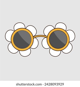 Icono de gafas de sol magníficas. Gafas de sol en forma de flor de manzanilla. Diferente colección de gafas. Estilo hippie retro de los años 70. Símbolo de signo de vidrio hipster. Diseño plano. Fondo blanco. Vector