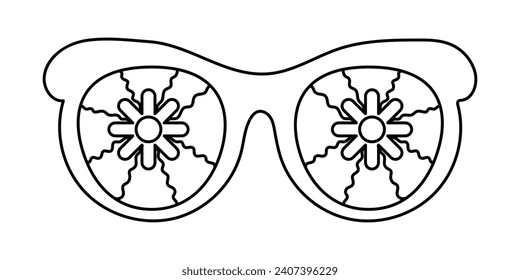 Groovy sunglasses in a fashionable retro style of the 70s. Fashionable Y2k hippie glasses in monochrome linear retro style.