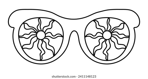 Groovy sunglasses in a fashionable retro style of the 70s. Fashionable Y2k hippie glasses in monochrome linear retro style.