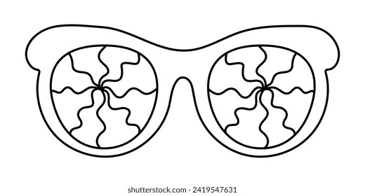 Groovy sunglasses in a fashionable retro style of the 70s. Fashionable Y2k hippie glasses in monochrome linear retro style.