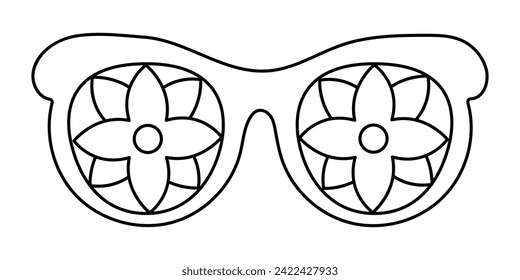 Groovy sunglasses in a fashionable retro style of the 70s. Fashionable Y2k hippie glasses in monochrome linear retro style.