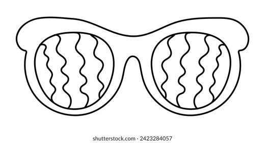 Groovy sunglasses in a fashionable retro style of the 70s. Fashionable Y2k hippie glasses in monochrome linear retro style.