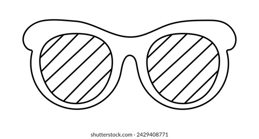 Groovy sunglasses in a fashionable retro style of the 70s. Fashionable Y2k hippie glasses in monochrome linear retro style.