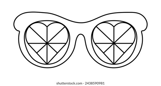 Groovy sunglasses in a fashionable retro style of the 70s. Fashionable Y2k hippie glasses in monochrome linear retro style.