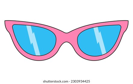 Groovy sunglasses in the form of cat's eyes with y2k bling. Glasses with rainbow pattern, with striped wavy elements in the style of the 70s. Retro glasses.